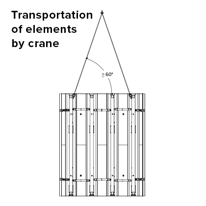 Szalunek łukowy RONDA – transport elementów systemu za pomocą żurawia